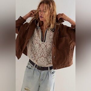 NWT FREE PEOPLE WE THE FREE Opal Swing Denim Jacket | Bison/Cocoa MSRP $98 M